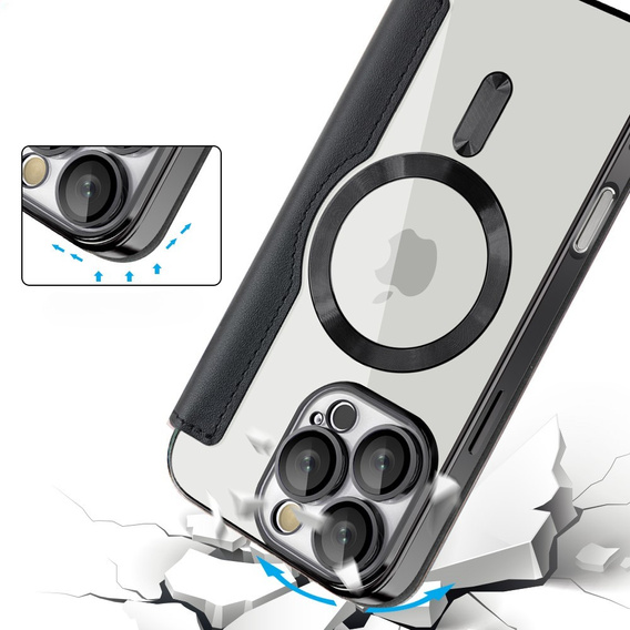 Pattintható tok a iPhone 16 Pro, RFID Wallet MagSafe CamShield, fekete