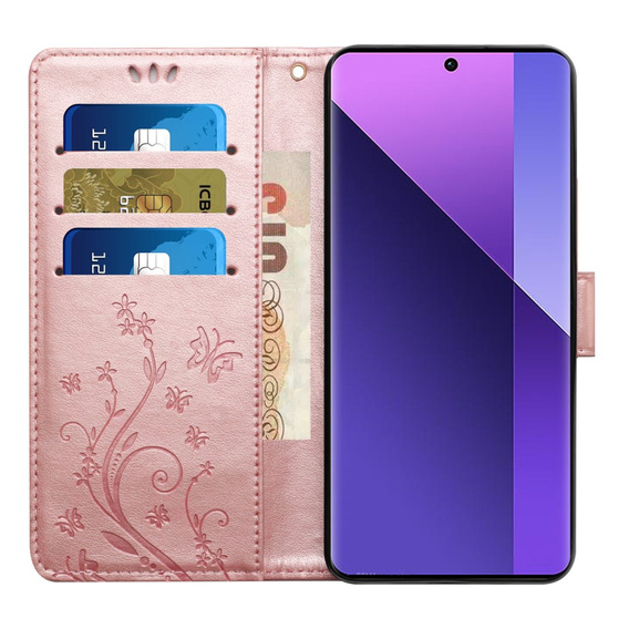Pattintható tok a Xiaomi Redmi Note 13 Pro+, Butterfly, rózsaszín rose gold