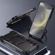 Tok Samsung Galaxy S25, Kickstand Bumper, lencsevédővel, MagSafe-hoz, fekete / ezüst