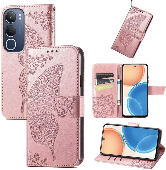 Pattintható tok a Vivo Y19s, Butterfly, rózsaszín rose gold
