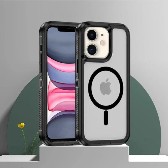 Tok kerettel iPhone 11 készülékhez, MagSafe-hoz, átlátszó / fekete