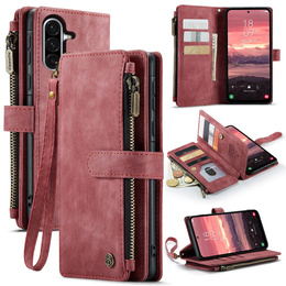 CASEME tok Samsung Galaxy A56 5G, Leather Wallet Cash and Card Slots, pánttal, piros
