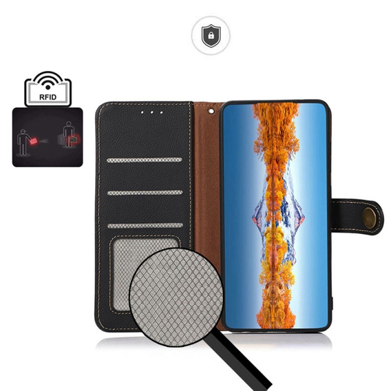 KHAZNEH RFID tok Xiaomi Poco F6 Pro, Litchi textúra, fekete