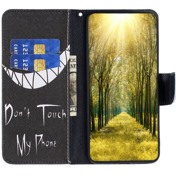 Pattintható tok a Samsung Galaxy A55 5G, Wallet, Don't Touch My Phone, fekete