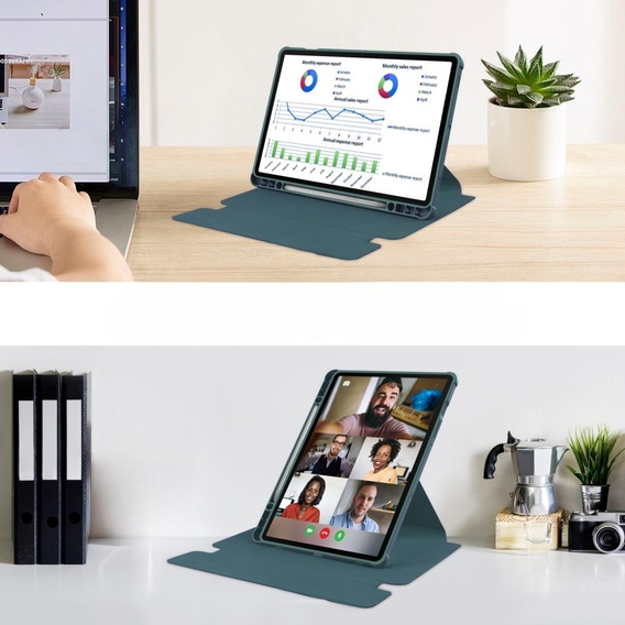 Billentyűzet tok Samsung Galaxy Tab S9, Rotary 360° Leather, sötétzöld