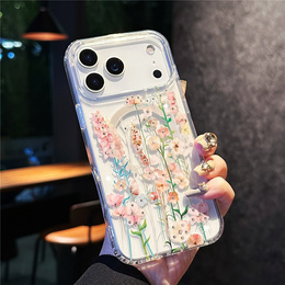 Mágneses tok virágos lézeres mintával iPhone 17 Pro-hoz