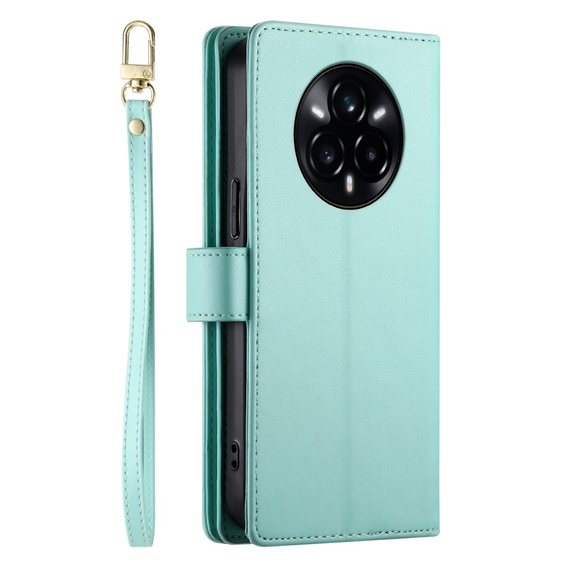 Pattintható tok a Realme 14 Pro+ 5G, Wallet Zipper Pocket, menta