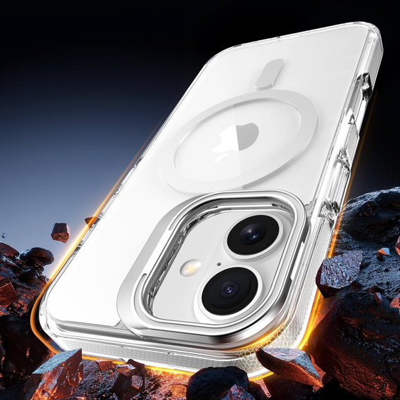 Tok iPhone 17 készülékhez, MagSafe, állvánnyal, átlátszó, szürke betétekkel