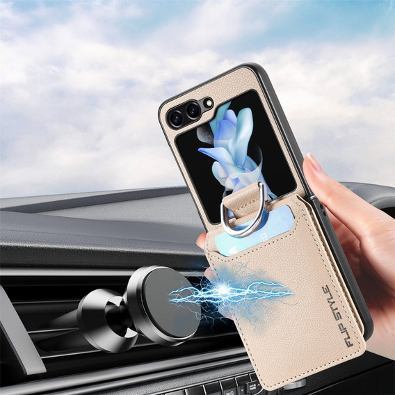 Tok Samsung Galaxy Z Flip7 FE / Z Flip6, Card Slot Ring Case, bézs színű