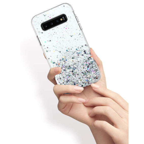 Telefontok a Samsung Galaxy S10 Plus, Glittery, átlátszó
