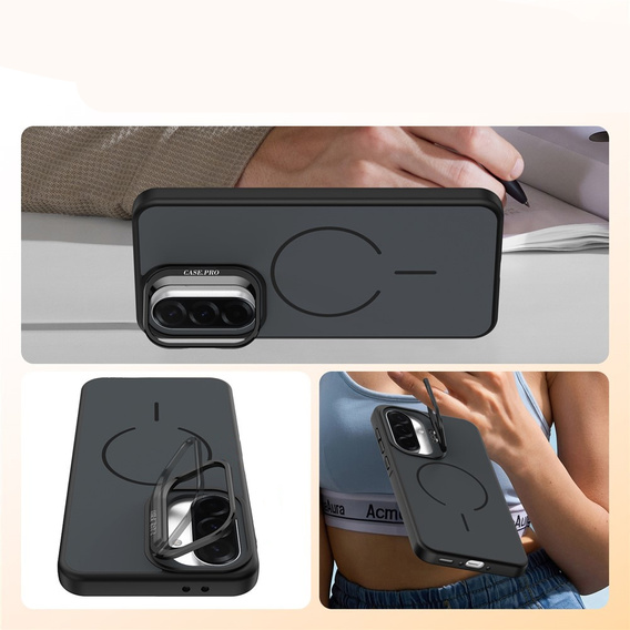 Bőrérzetű tok MagSafe állvánnyal Samsung Galaxy A57 5G készülékhez, fekete