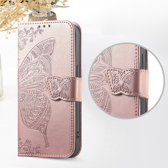 Pattintható tok a Xiaomi Redmi 15C 4G/LTE, Butterfly, rózsaszín rose gold