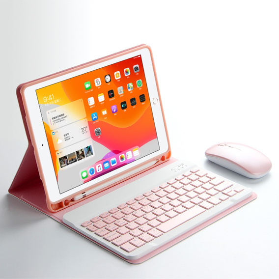 Tok + billentyűzet iPad 10.2 7/8/9 gen 2019/2020/2021, Keyboard Cover Pen Slot, rózsaszín rose gold