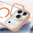 Tok iPhone 17 Pro Max készülékhez, MagSafe, állvánnyal, átlátszó, narancssárga betétekkel