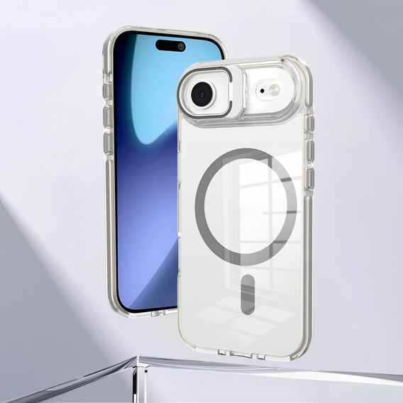 Tok iPhone Air készülékhez, MagSafe, állvánnyal, átlátszó, szürke betétekkel