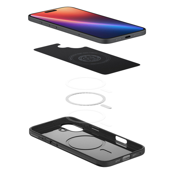 Spigen tok iPhone 16 Plus készülékhez, Thin Fit Mag, szürke + 9H edzett üveg
