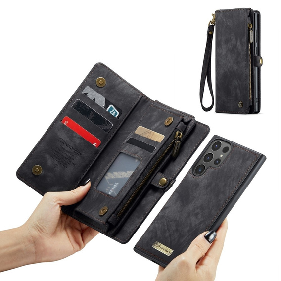 CASEME tok Samsung Galaxy S25 Ultra, Retro Leather Wallet, szíjjal, fekete