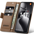 Tok Xiaomi 14T Pro, ERBORD Glossy Litchi, pénztárca patenttal, barna