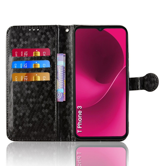 Flap tok T Phone 3 5G, Wallet Rhombus, fekete