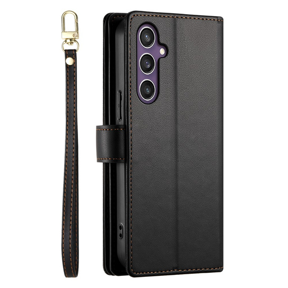 Pattintható tok a Samsung Galaxy S25, Wallet Zipper Pocket, fekete