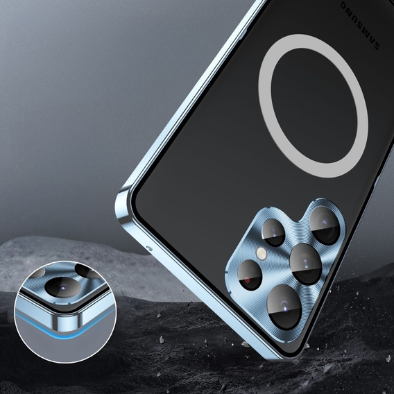 Kameravédő tok Samsung Galaxy S23 Ultra, CamShield MagSafe, átlátszó / kék