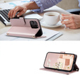 Flap tok iPhone 16 Pro Max, Rhombus Crossbody Leather, rózsaszín rose gold