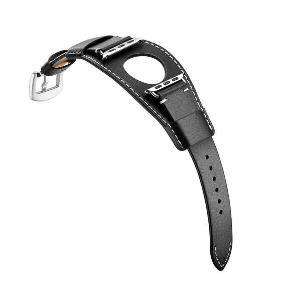 Bőrszíj Apple Watch 1/2/3/4/4/5/6/7/8/SE/Ultra 42/44/45/49mm, fekete