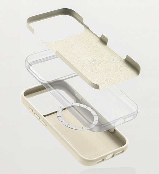 Szilikon tok iPhone 17 Pro Max készülékhez - MagSafe kompatibilis, ütésgátló, bézs színben