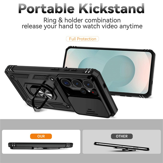 Páncélozott tok állvánnyal és lencsefedéllel a Samsung Galaxy S26 Ultra készülékhez