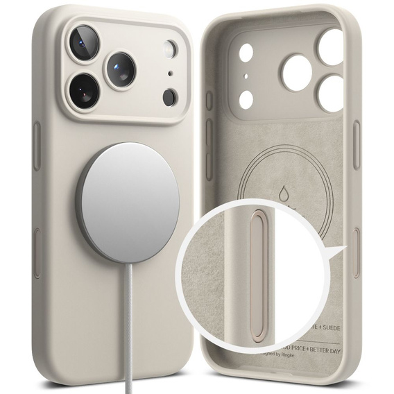 Ringke tok iPhone 17 Pro Max készülékhez, szilikon mágneses MagSafe, Stone