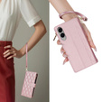 Flap tok Samsung Galaxy S25 Edge, Rhombus Crossbody Leather, rózsaszín rose gold
