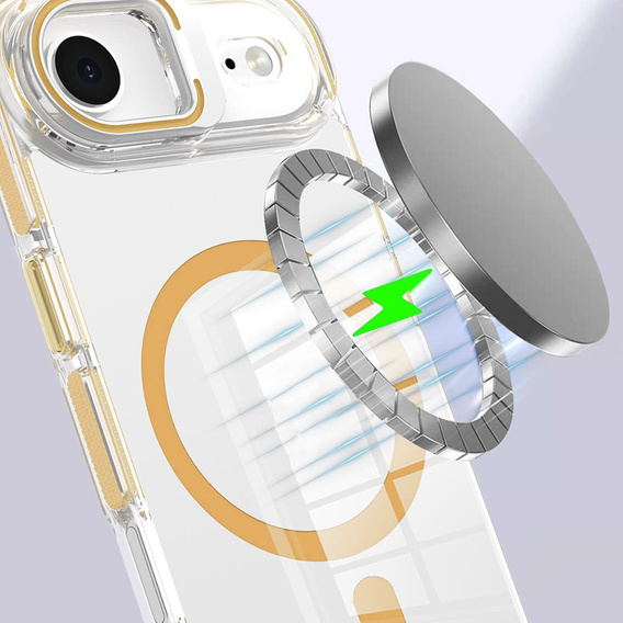 Tok iPhone Air készülékhez, MagSafe, állvánnyal, átlátszó, arany betétekkel