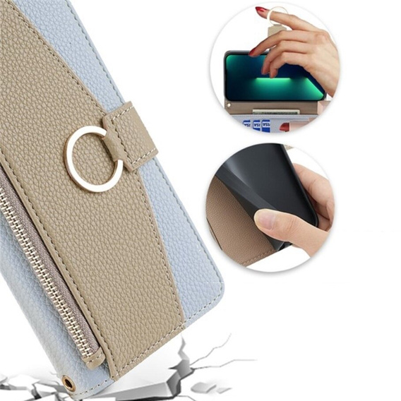 Flip tok iPhone 14 Pro Max, Wallet Zipper Pocket, tükörrel, kék