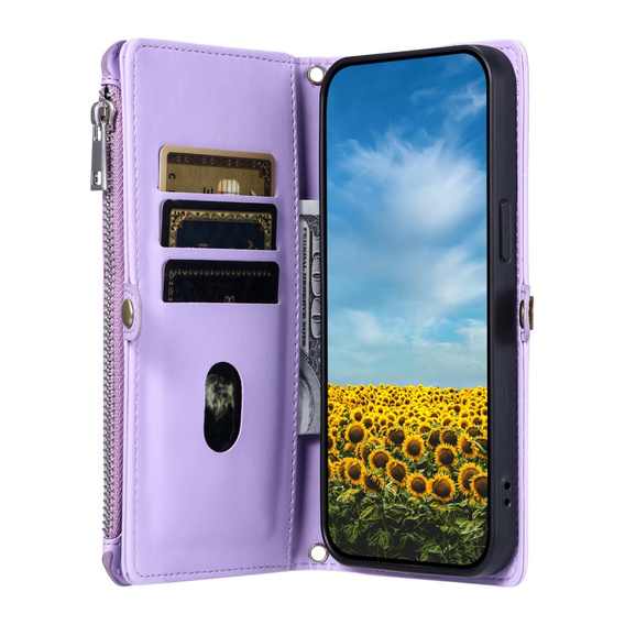 Pattintható tok a Xiaomi Redmi 14C / Xiaomi Poco C75, Wallet Zipper Pocket, lila