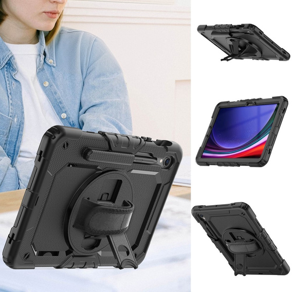 Páncélozott tok Samsung Galaxy Tab S10 Lite / S10 FE / S9 FE iPad Pro 12.9 1, védő 360, hely a tollnak, fekete