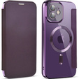 Pattintható tok a iPhone 12, RFID Wallet MagSafe CamShield, lila