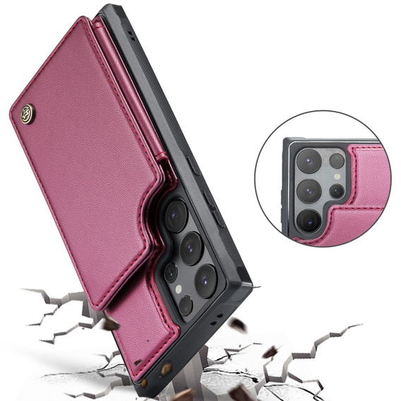 CASEME flip tok Samsung Galaxy S25 Ultra, Litchi Wallet, piros