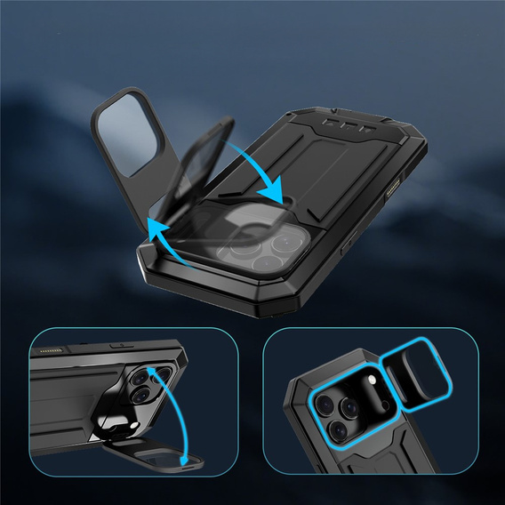 R-JUST páncélozott tok képernyővédővel és állvánnyal iPhone 17 Pro Max készülékhez