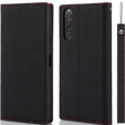 Pattintható tok a Sony Xperia 10 V, Litchi Skin Grain, fekete