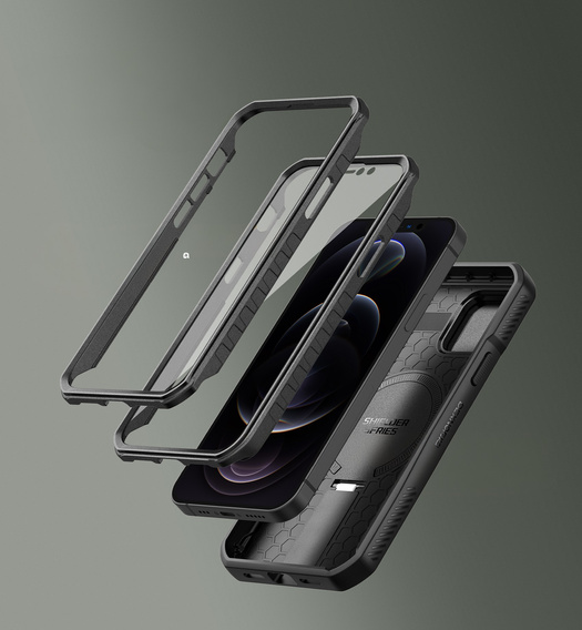 Páncélozott tok iPhone 12 / iPhone 12 Pro készülékhez, Dexnor CamProtect MagSafe, fekete (Két keret)