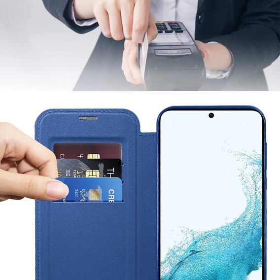 Pattintható tok a Samsung Galaxy S22 5G, RFID Wallet MagSafe CamShield, sötétkék