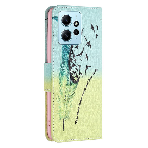 Pattintható tok a Xiaomi Redmi Note 12 4G, Wallet, feather, kék