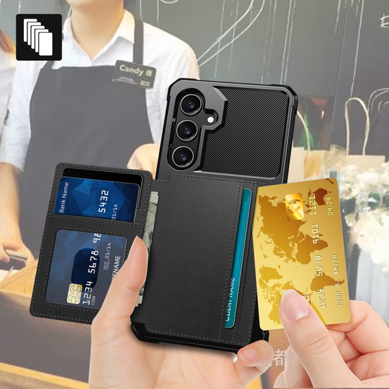 Tok Samsung Galaxy A35 5G, Card Holder Kickstand, fekete
