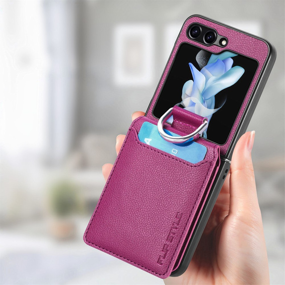 Tok Samsung Galaxy Z Flip7 FE / Z Flip6, Card Slot Ring Case, lila