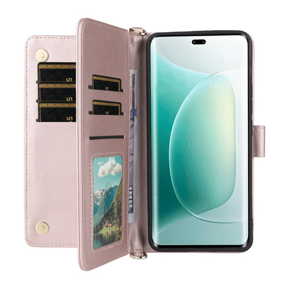 Tok patenttal a Honor 400 5G-hez, Crossbody Leather Wallet, rózsaszín