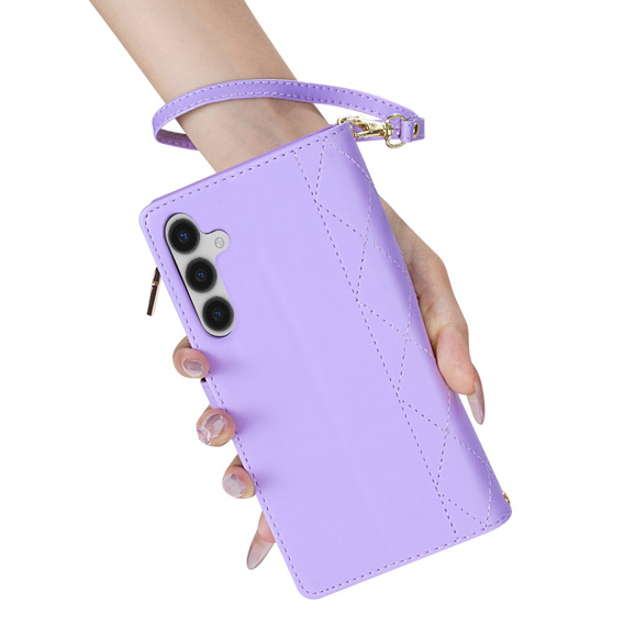 Flap tok Samsung Galaxy A56 5G, Rhombus Crossbody Leather, lila