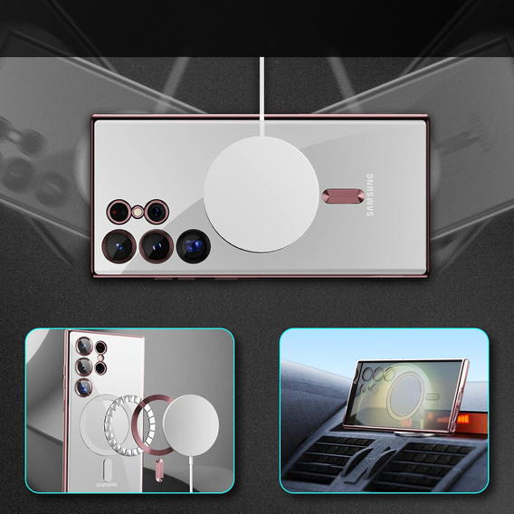 Tok Samsung Galaxy S24 Ultra-hoz, Electro MagSafe, rózsaszín rose gold+ Teljes ragasztó kerámia üveg