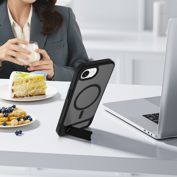 Tok iPhone 16E, Kickstand Matt Case, MagSafe, fekete