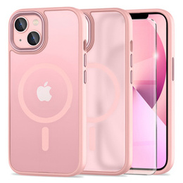 Tok iPhone 13-hoz, MagSafe, ERBORD Matt Case, rózsaszín + képernyőüveg