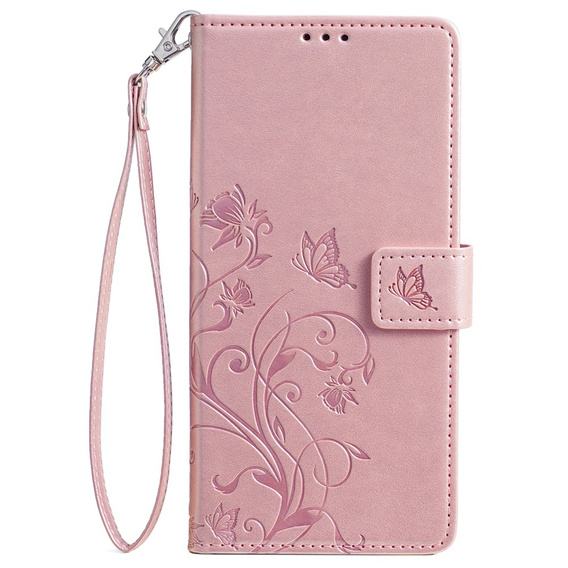 Pattintható tok a Motorola Moto E14, Butterfly, rózsaszín rose gold